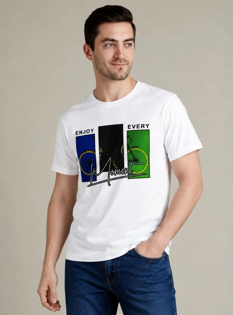 Untitled design (20) Half Sleeve White printed Tshirts Mens - Image 1