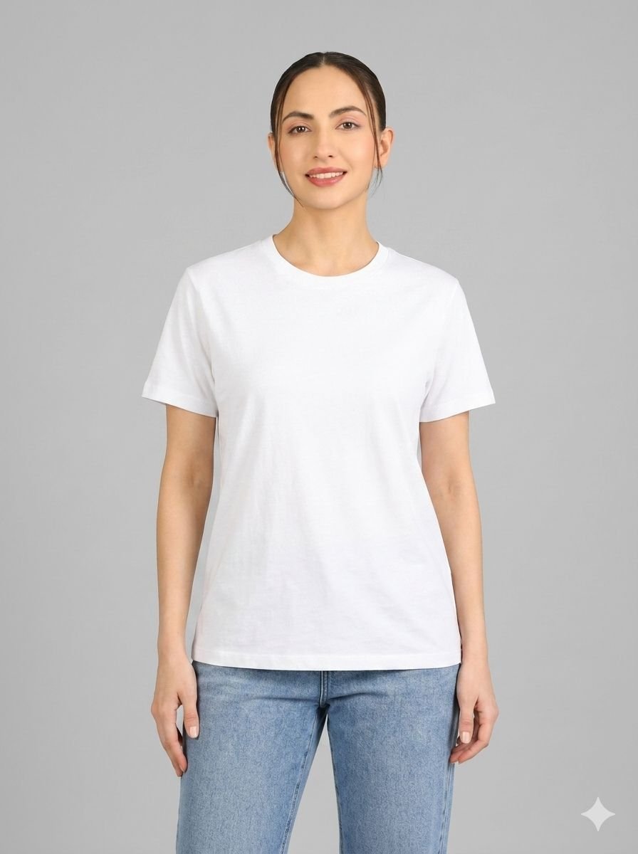 WhatsApp Image 2026-05-17 at 8.40.02 PM White Plain Half Sleeve T-Shirt For women - Image 1